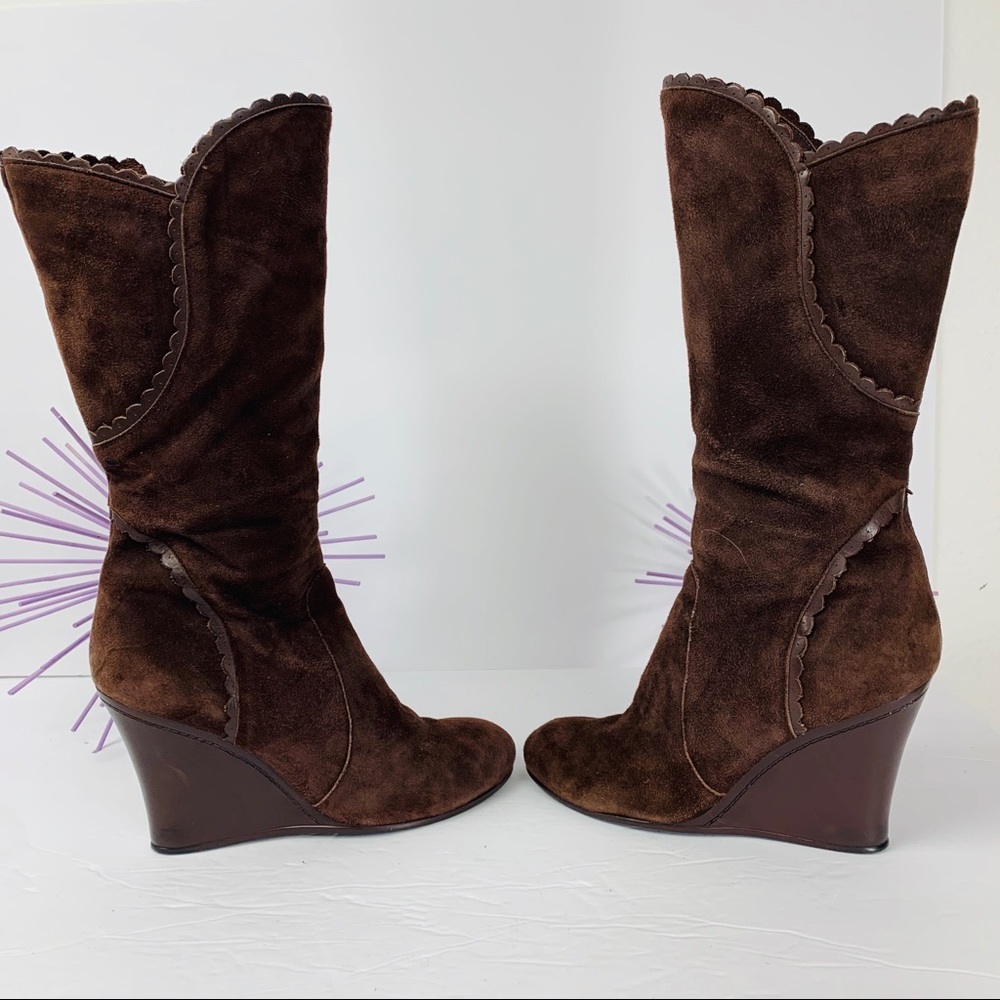 Vintage BCBG / Brown Suede Wedge Boot - Picture 1 of 8